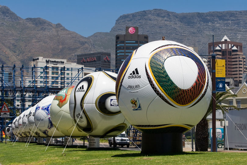 Display of official footballs used in &lt;p&gt;the FIFA World Cup since 1974