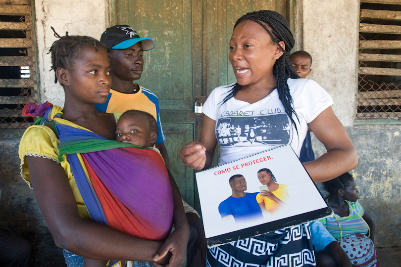 Young couple with child attends&lt;p&gt; a HIV-AIDS awareness campaign